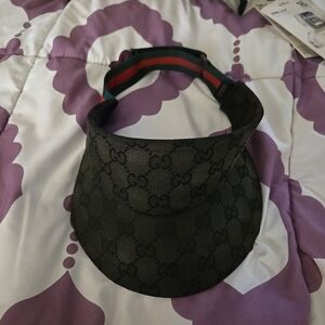 Gucci Black GG Monogram Visor with Signature Green-Red Web